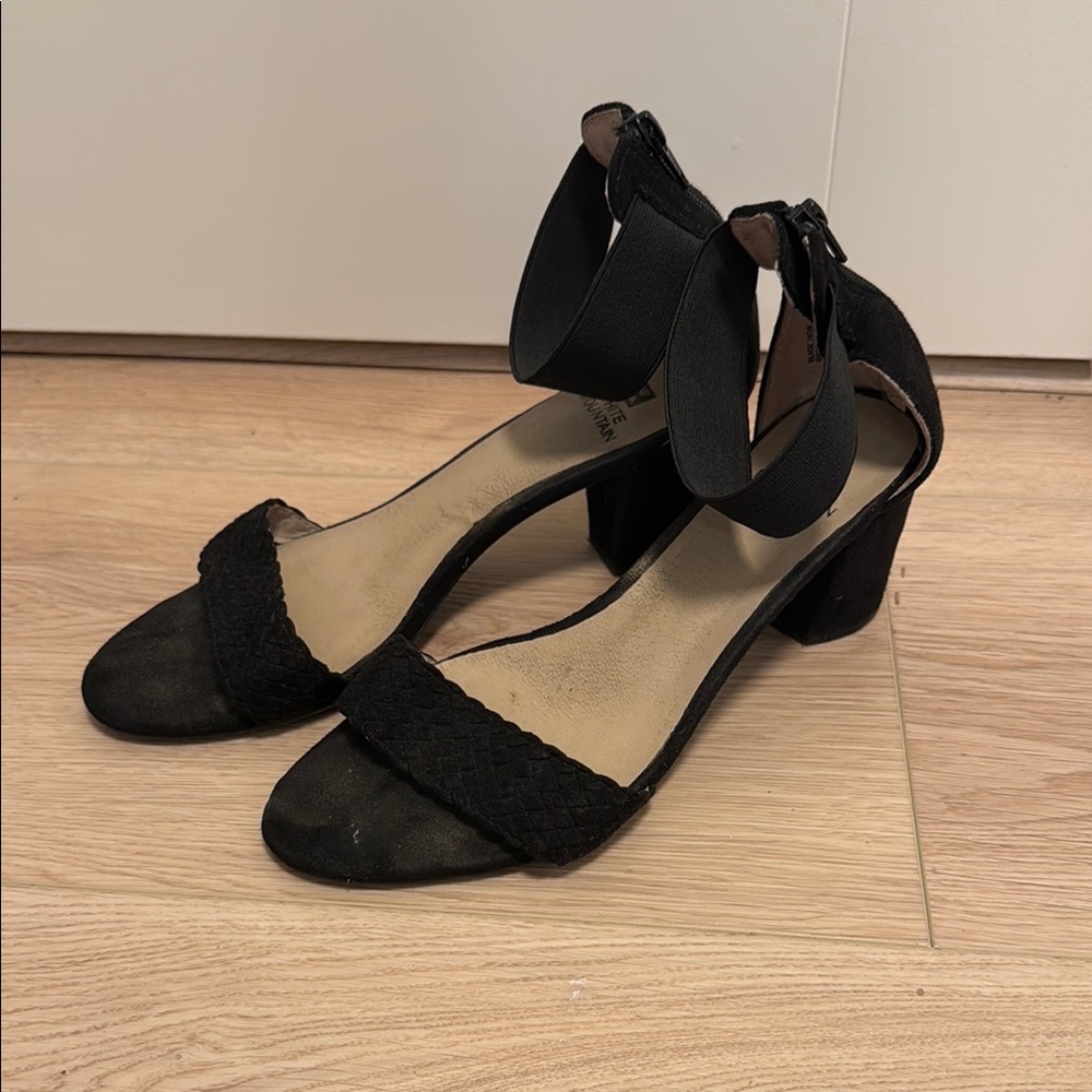 White Mountain Black Heels with Ankle Straps